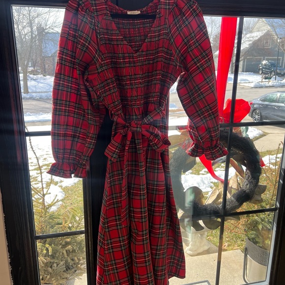 JODIFL SIZE M RED PLAID LONG SLEEVE DRESS! - Picture 4 of 7
